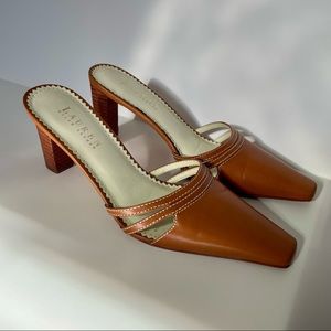 Vintage Ralph Lauren Heeled Mules in Caramel Tan Leather